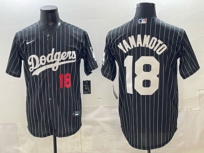 Men 2026 Nike Los Angeles Dodgers #18 Yamamoto Black stripe Game MLB Jersey 08->los angeles dodgers->MLB Jersey